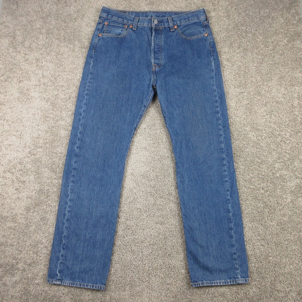Levis Jeans Mens 34x32 Blue 501 Button Fly Original Straight Cotton Denim Pants